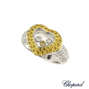 Chopard 18k White Gold Diamond and Sapphire Happy Diamonds Ring 824315-1112